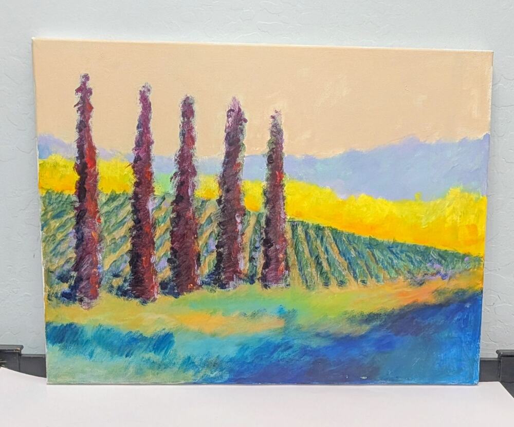 Napa Orchard with Cypress Stylized Original Painting 18 x 24 Signed